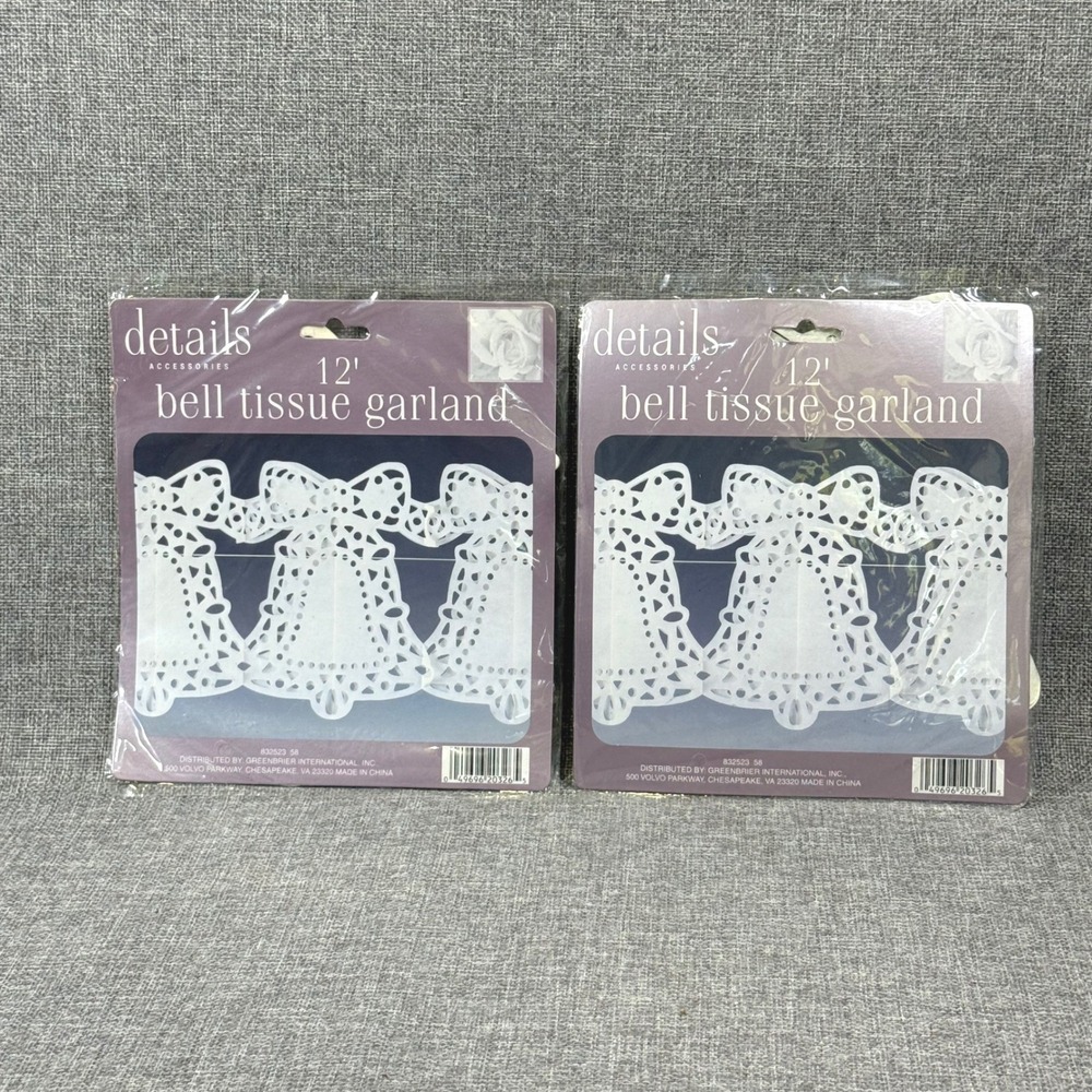 Details Bell Tissue Garland Wedding White NEW 12ft Lot of 2 Party Supplies 5302